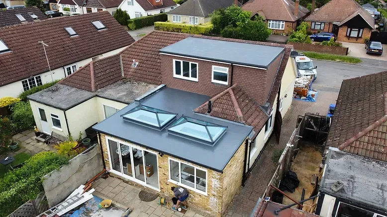 large extension with flat fibreglass roof
