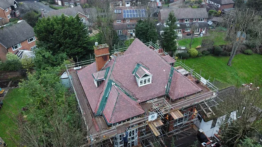 large roofing project viewed from above