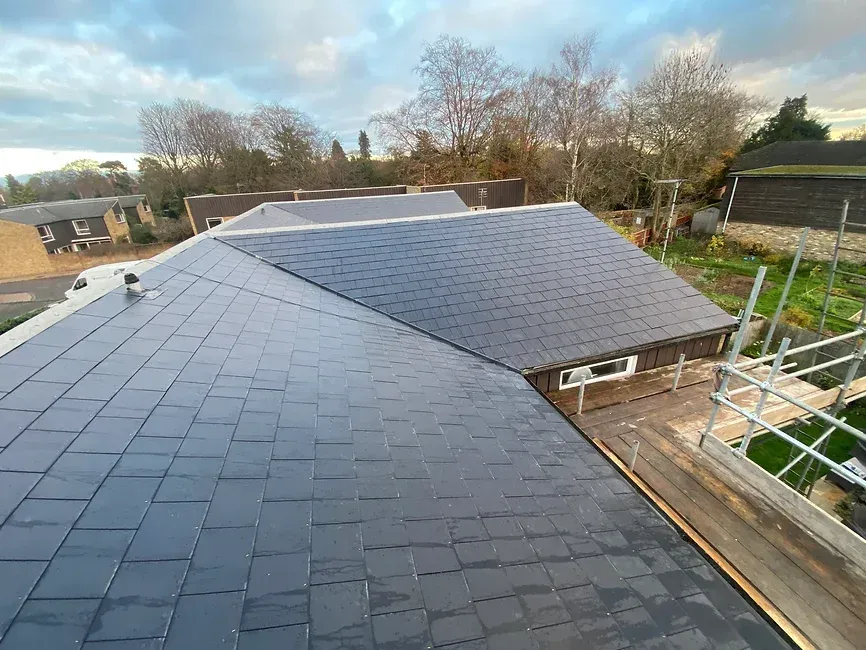 large slate roof viewed from the air