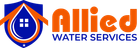 Logo for Allied Water Services, a blue shield with an orange house and a water drop inside, with orange text "Allied WATER SERVICES".