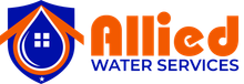 Logo for Allied Water Services, a blue shield with an orange house and a water drop inside, with orange text "Allied WATER SERVICES".