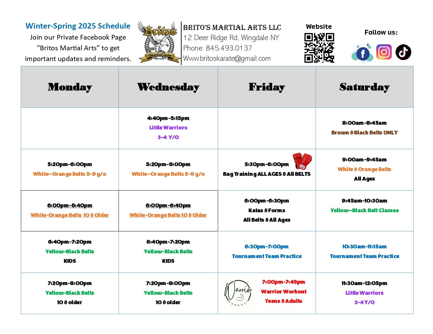 Britos martial arts llc class schedule for the year 2024