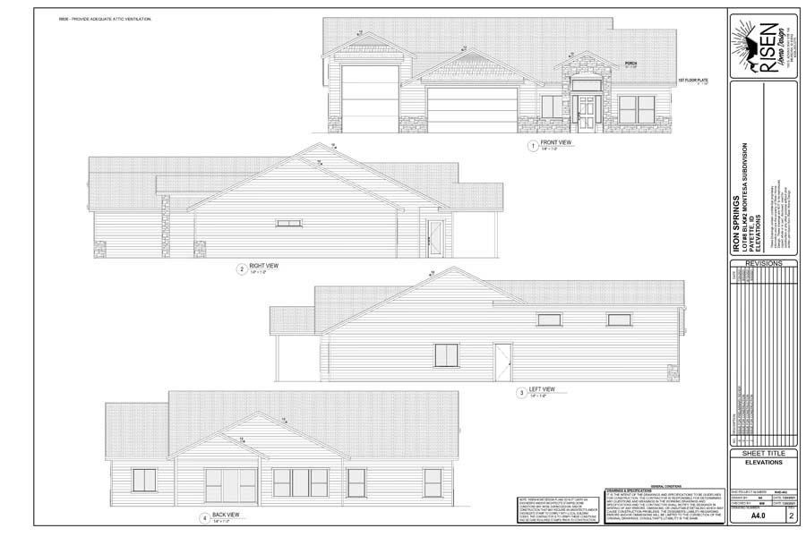 A black and white drawing of a house with a garage