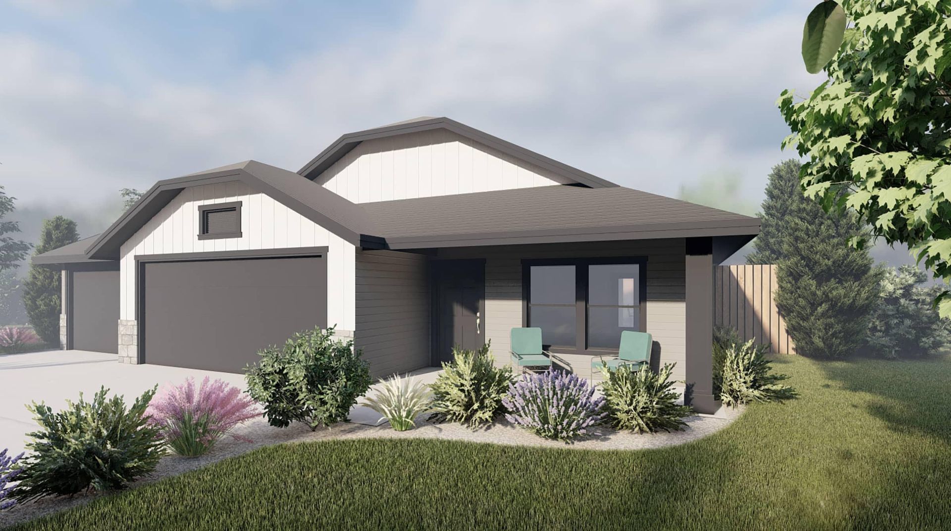 An artist 's impression of a house with two garages.