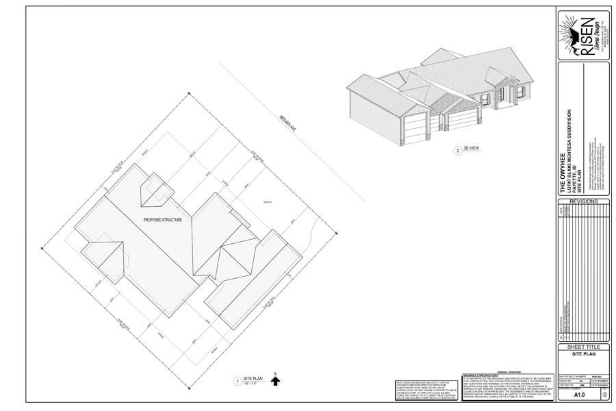A black and white drawing of a house and a garage.