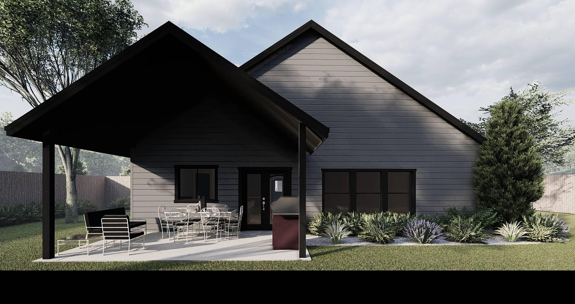 An artist 's impression of a house with a porch