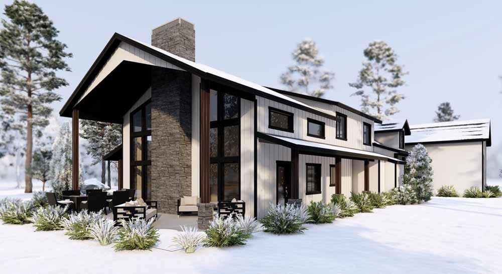 An artist 's impression of a house in the snow.