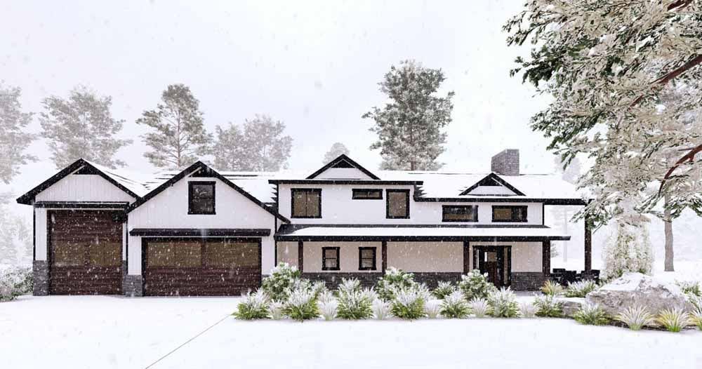 An artist 's impression of a house in the snow.