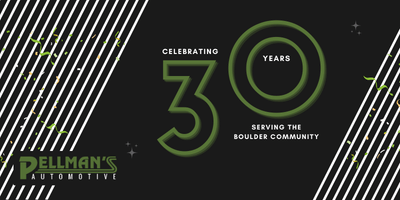 Celebrating 30 years of Pellman's Automotive serving the Boulder community in green and black.