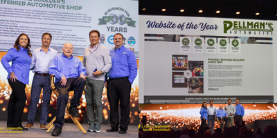 A group photo including Brad and Dan on stage accepting the award for Website of the Year.