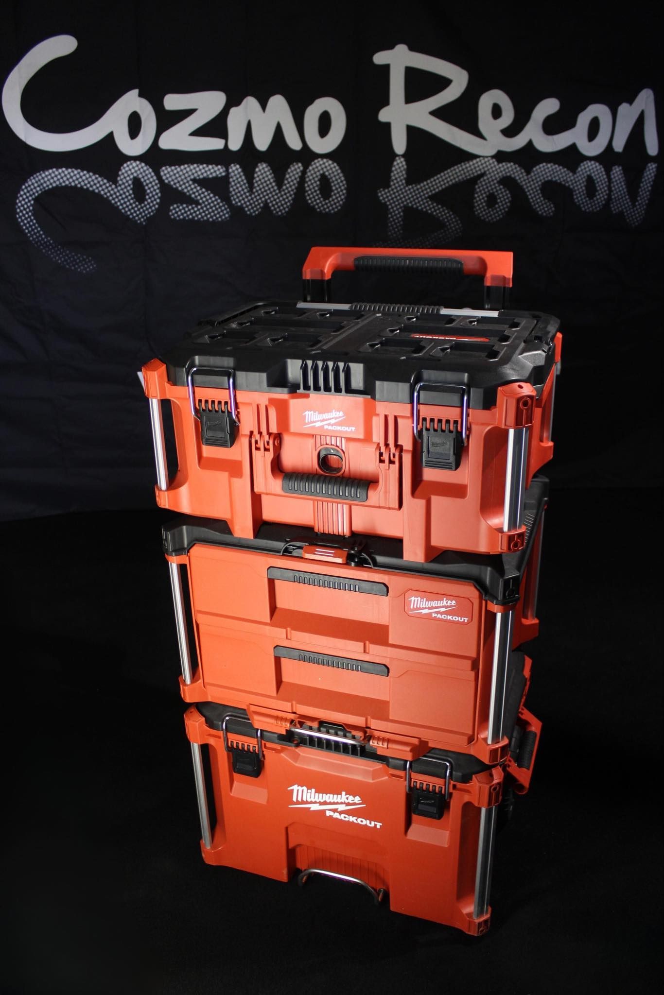 a milwalkee packout with cozmo recon touch up paint correction kit inside .