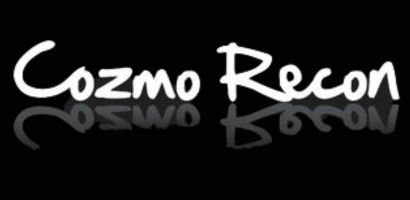 A black and white logo for cozmo recon