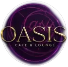 Oasis Cafe & Lounge logo in gold on a purple circular background