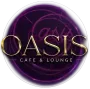 Oasis Cafe & Lounge logo in gold on a purple circular background