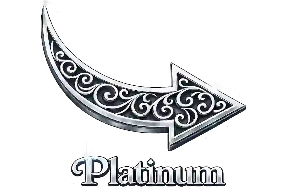 Decorative silver arrow above the word “Platinum”