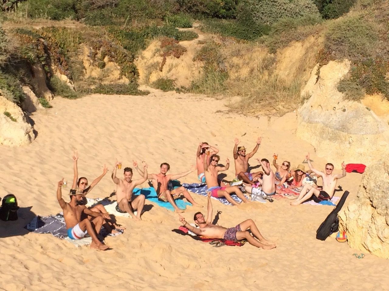 People enjoying the beach  in Albufeira, Portugal.