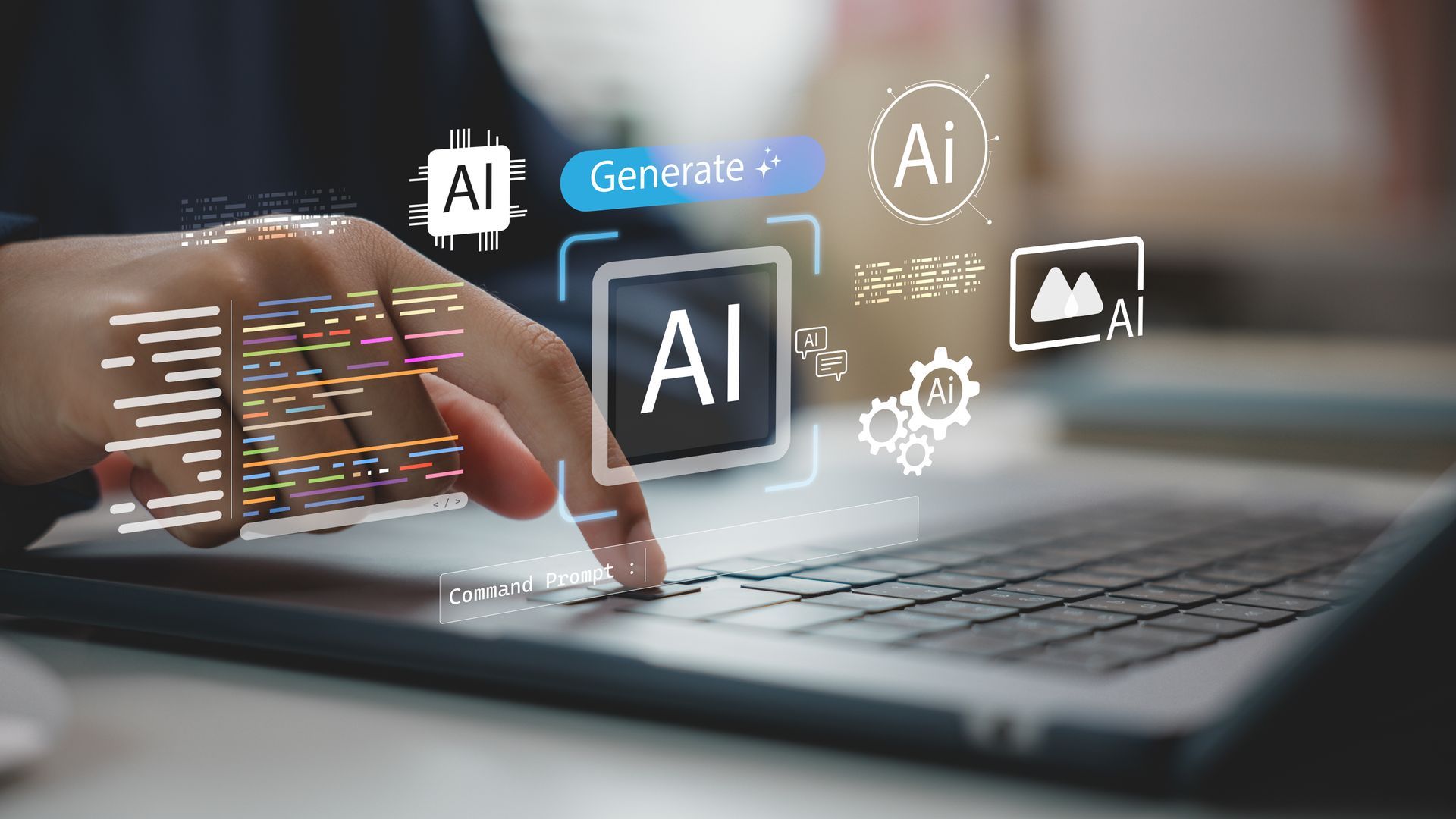 Shows a robot with a tech blue and purple background. It reads Understanding AI for small business. 