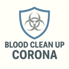 Blue shield with biohazard symbol, text