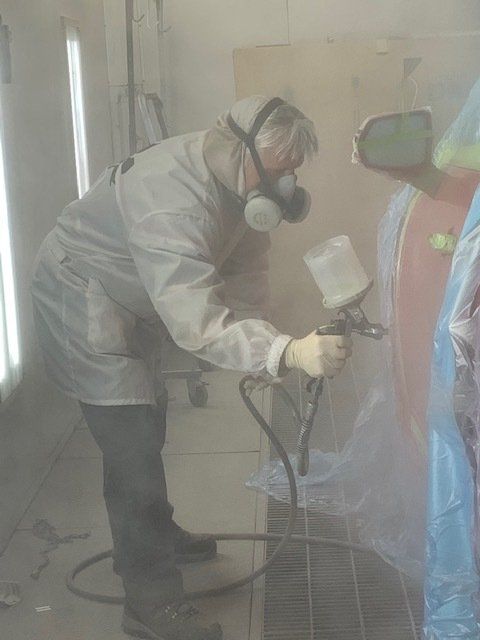 Man Using Airbrush To Paint A Vehicle — Villas, NJ — John's Auto Body