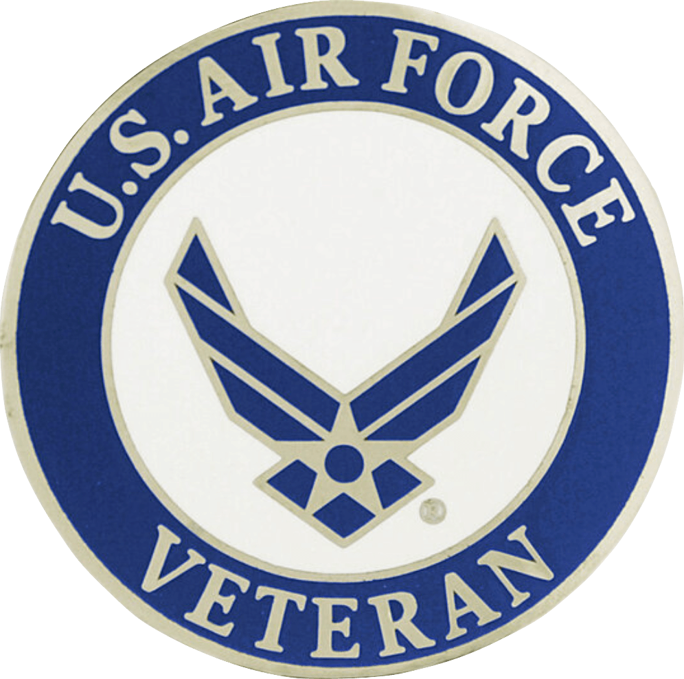 A blue and white u.s. air force veteran logo