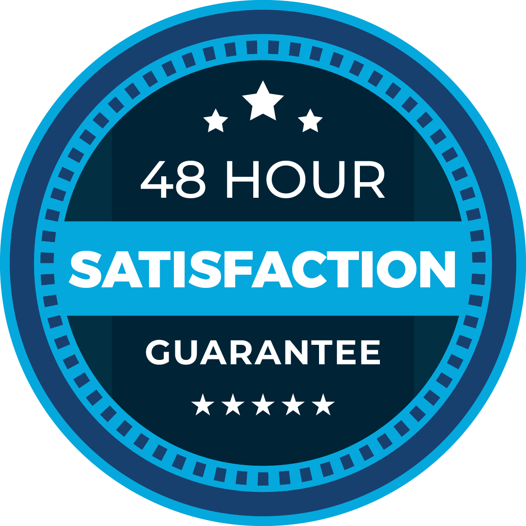 A sticker that says 48 hour satisfaction guarantee