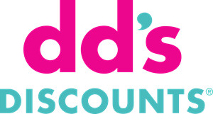 The logo for dd 's discounts is pink and blue.