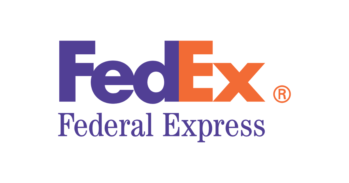 The fedex federal express logo is purple and orange on a white background.