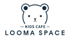 A logo for a kids cafe with a teddy bear on it.