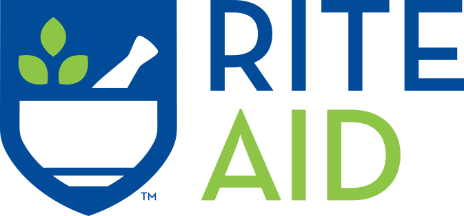 The logo for rite aid is blue and green with a mortar and pestle.