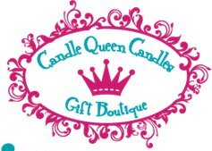 the logo for candle queen candles gift boutique has a crown on it .