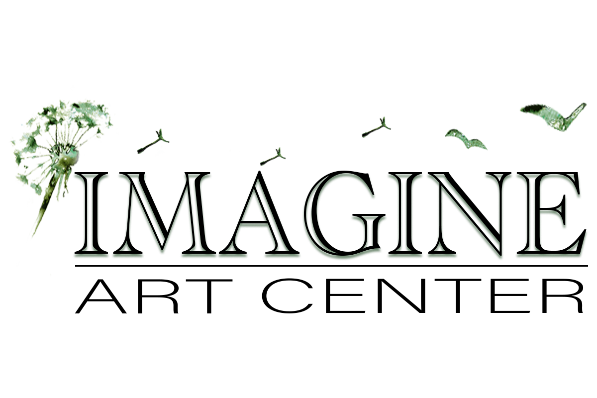 the imagine art center logo has a dandelion and birds on it .