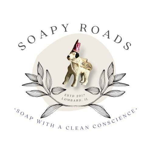 A logo for soapy roads soap with a clean conscience.