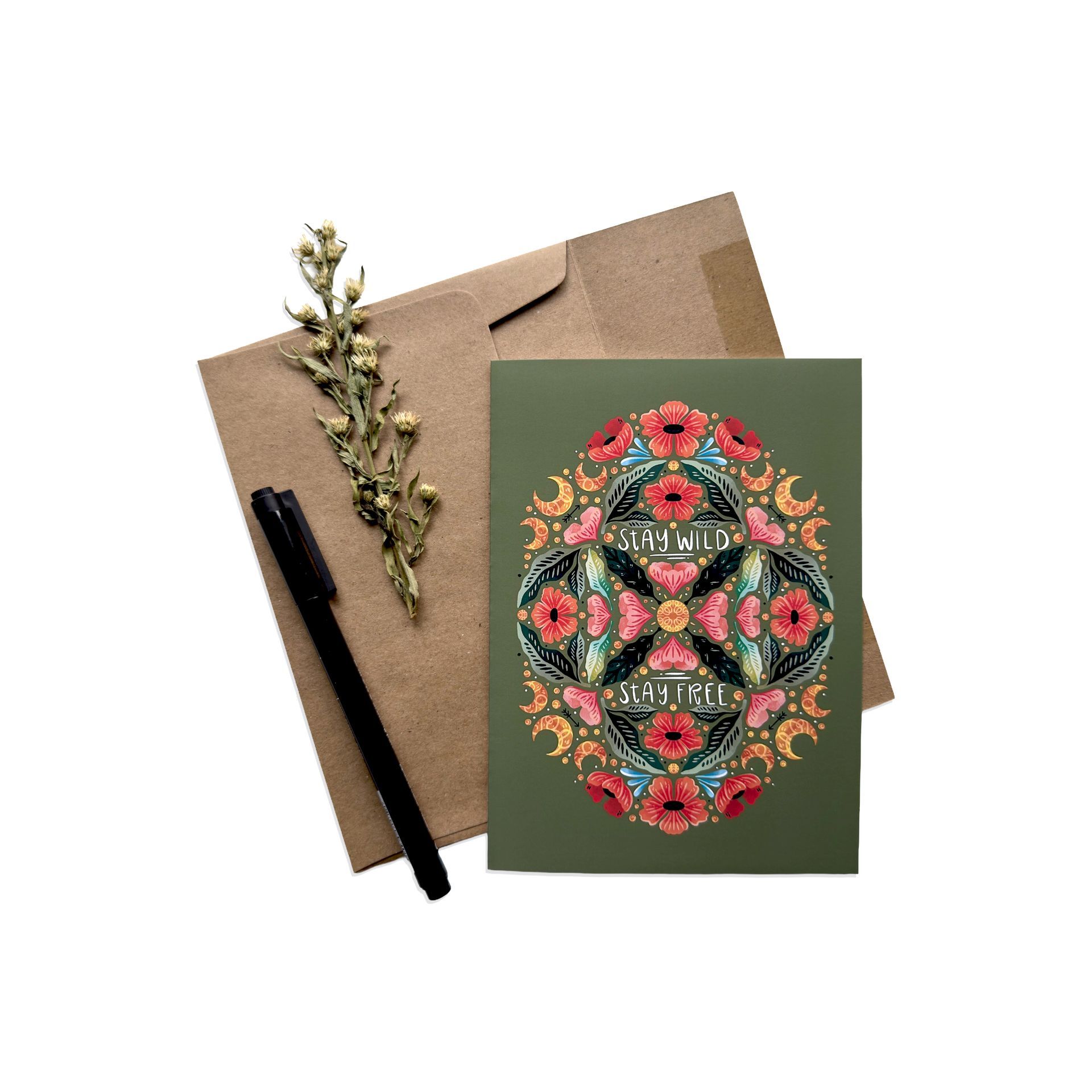 A greeting card with floral design and 