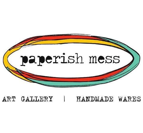 A logo for paperish mess art gallery and handmade wares