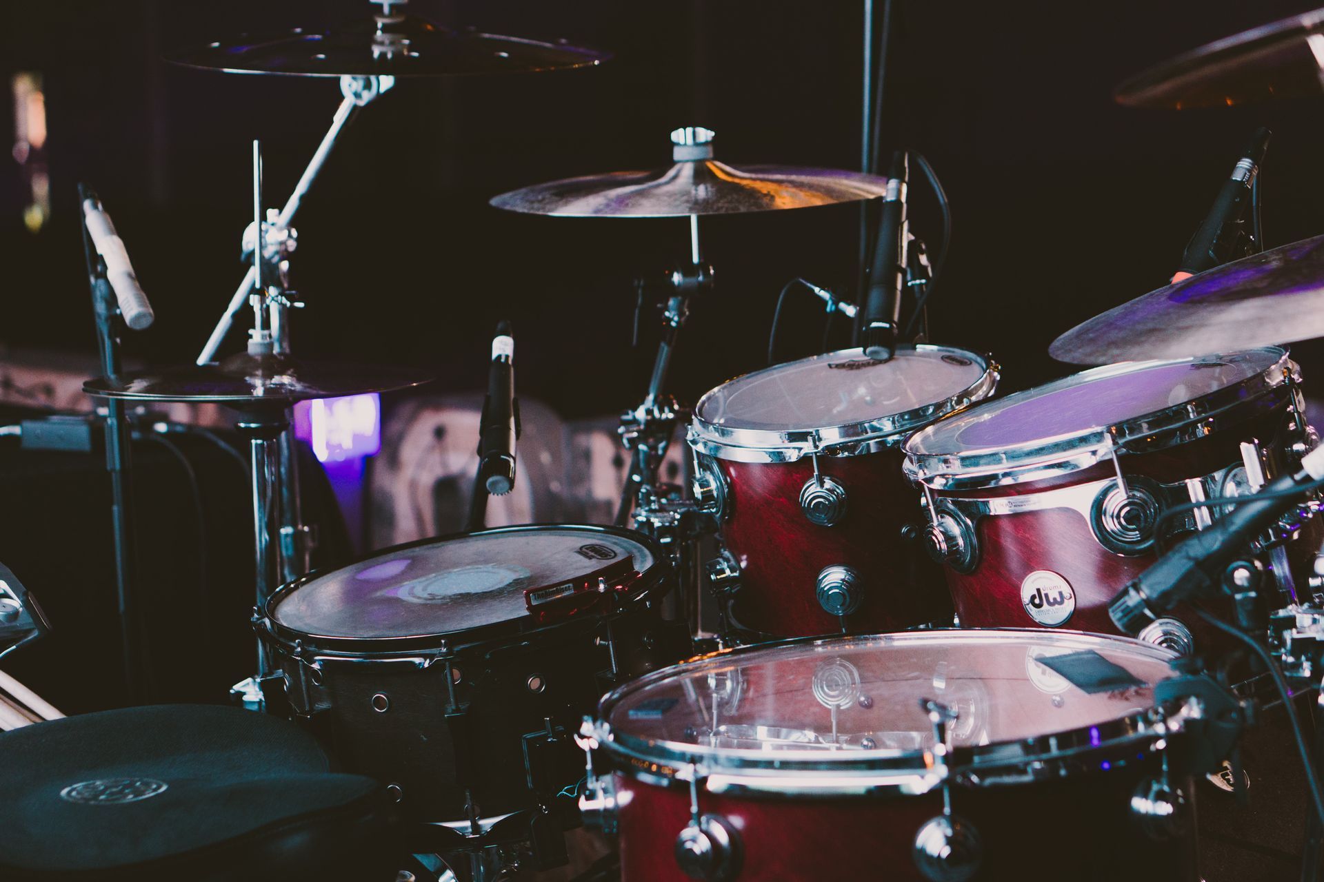 Close of a red drum set