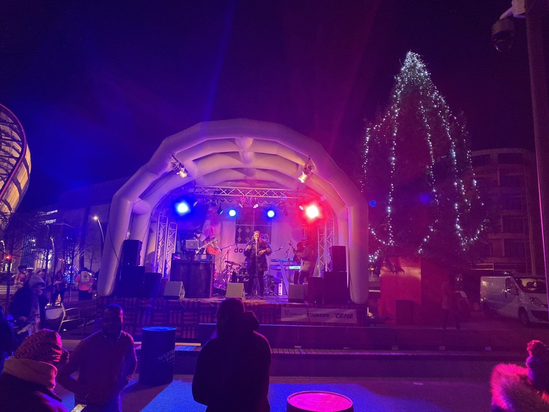 the inflatable stage set up at a christmas event