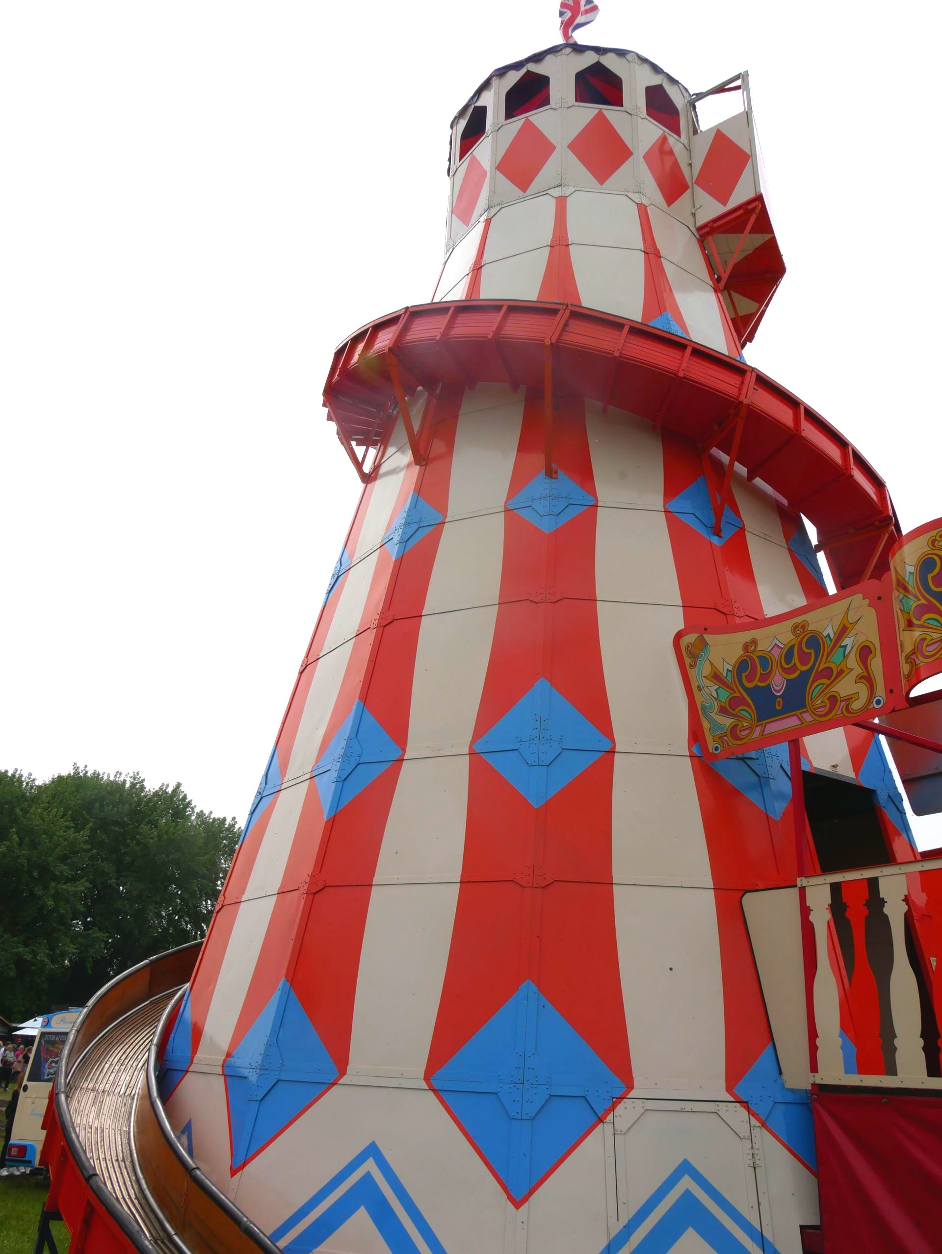 a red, white and blue halter skelter