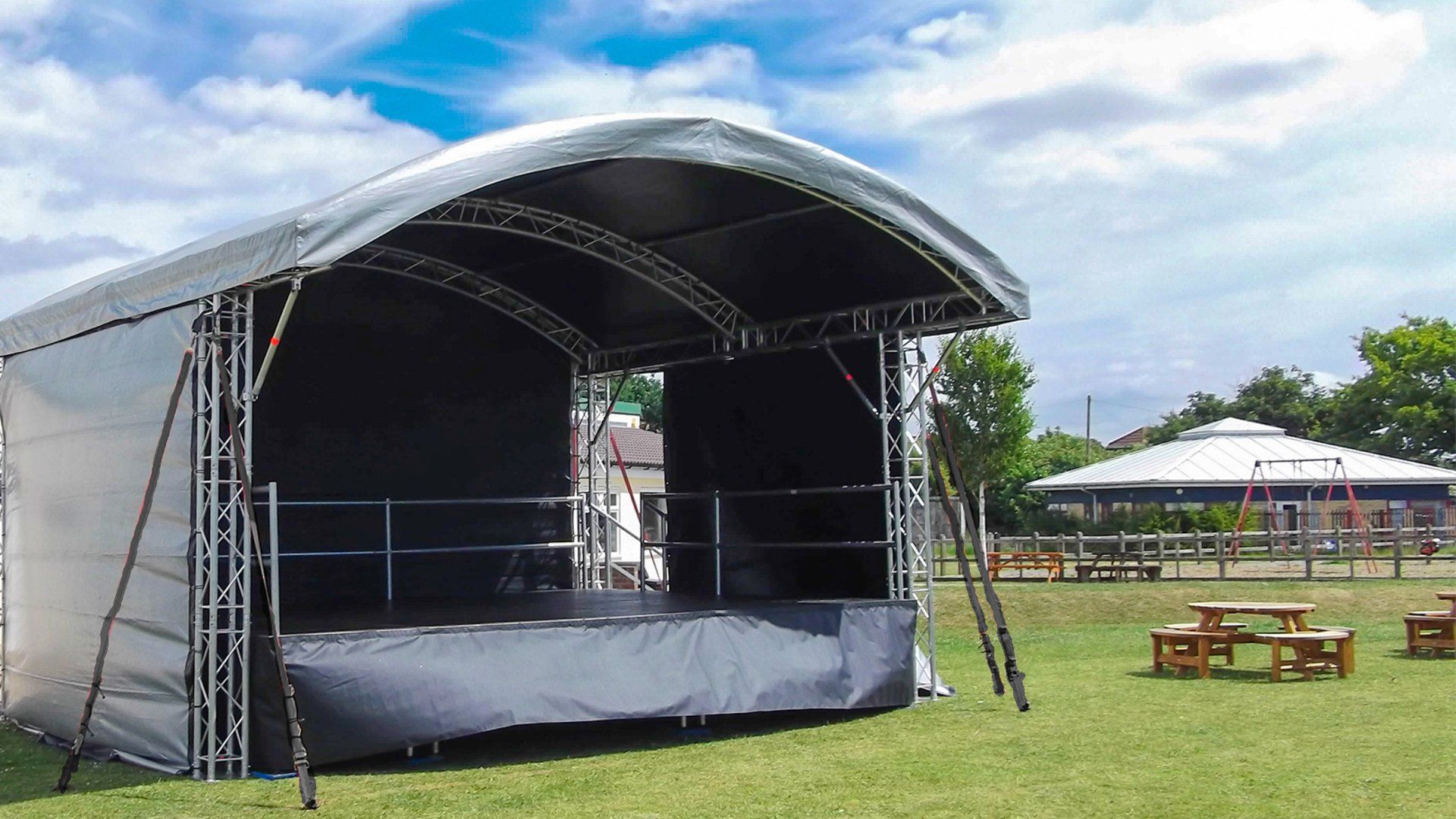 Arc stage set up for an  outside event