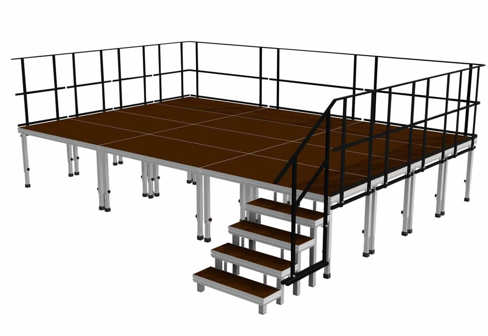 Illustration of a module stage with stairs and railings