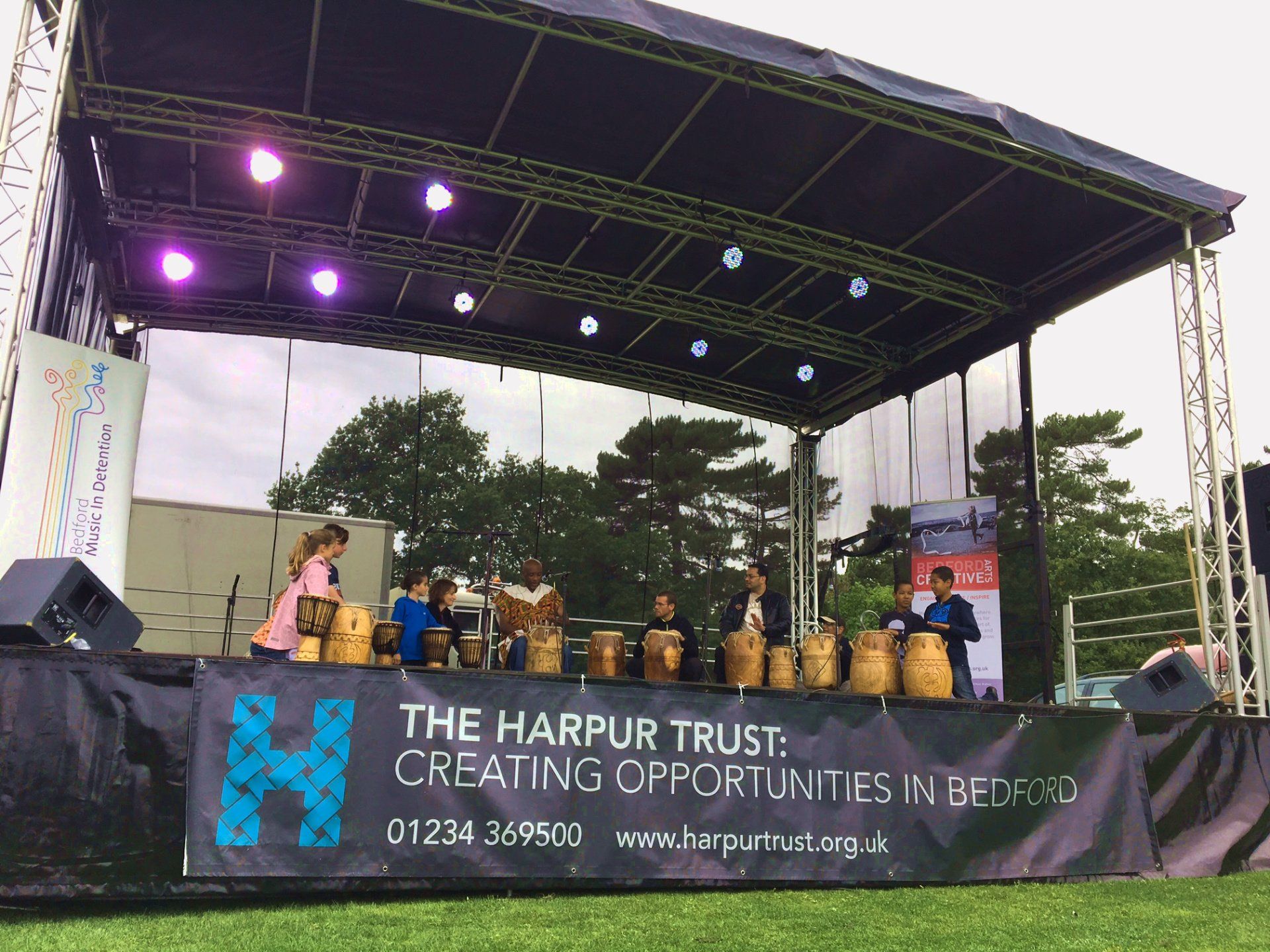Bedford Park, Bedfordshire for the Harpur Trust Have A Go Day 2017. A Stage for a summer carnival in May.