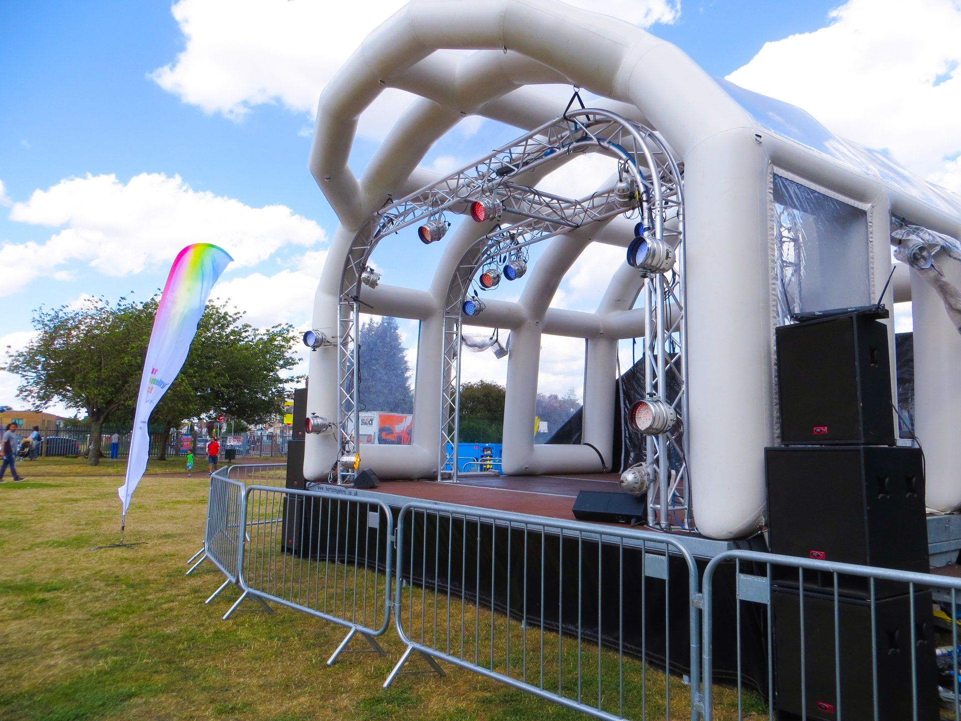 Inflatable roof modular stage set up for an outdoor event