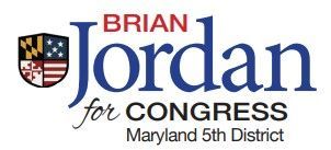 Logo for Brian Jordan, a candidate for U.S. Congress in MDs 5th District, featuring his name and a Maryland state flag icon.