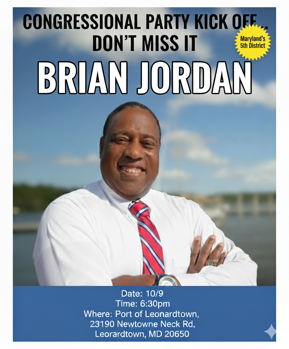 Congressional party kickoff poster for Brian Jordan MD 5th district