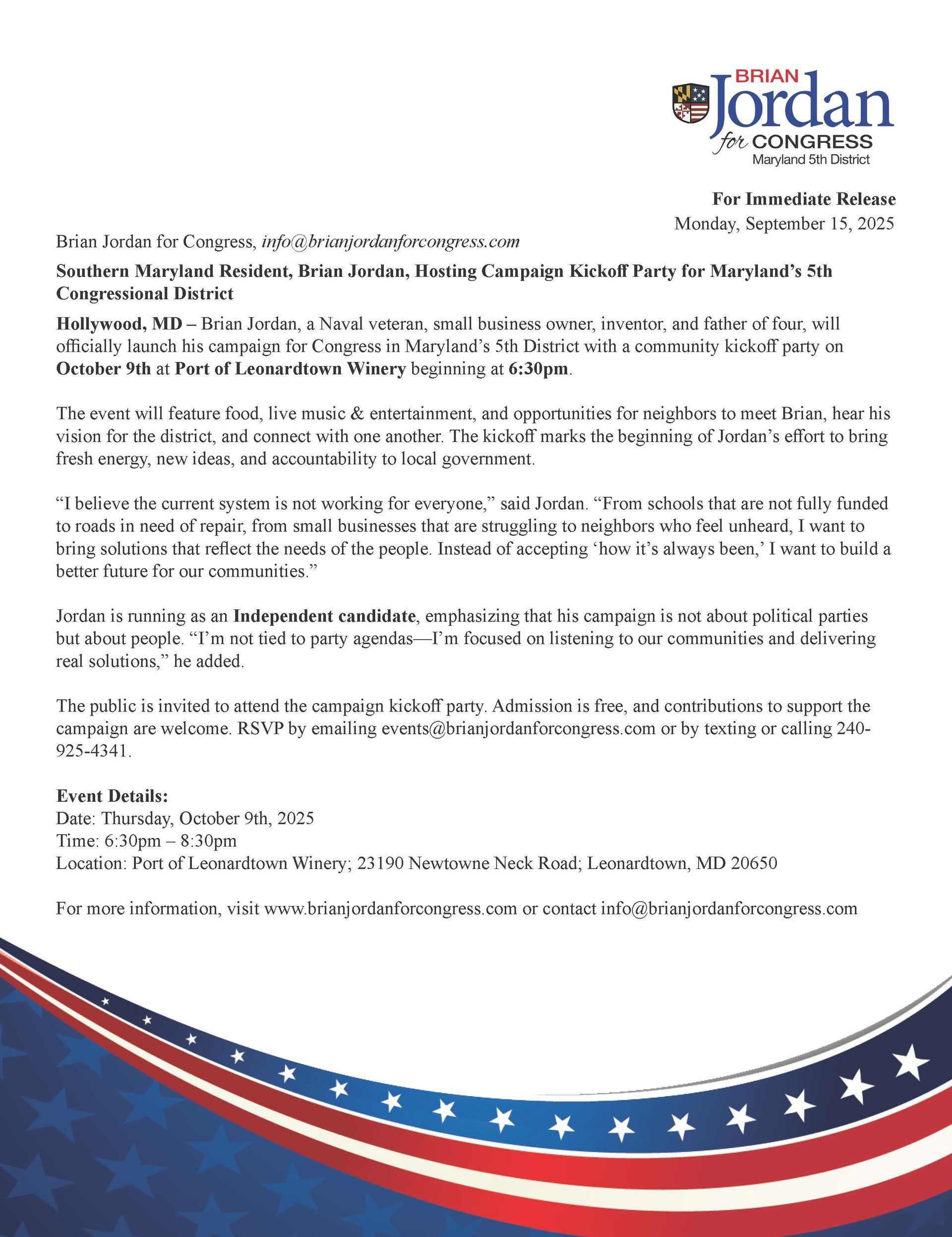 Official letter from Jordan College with U.S. flag design at the bottom.