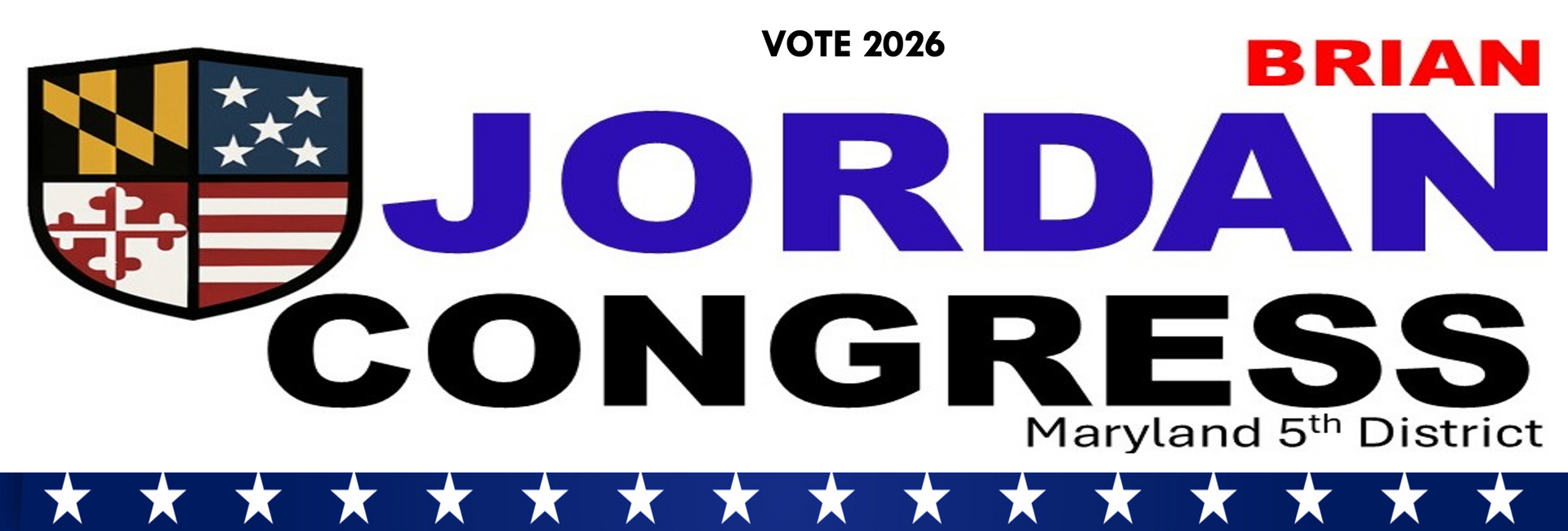 Political campaign sign for Brian Jordan for Congress in Maryland's 5th District; features Maryland flag imagery and stars.