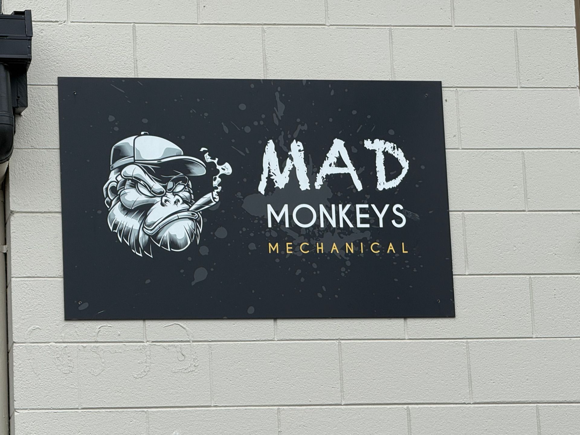 Automotive repair shop featuring four vehicles, including a dark pickup, a green SUV, a white car, and a yellow truck.