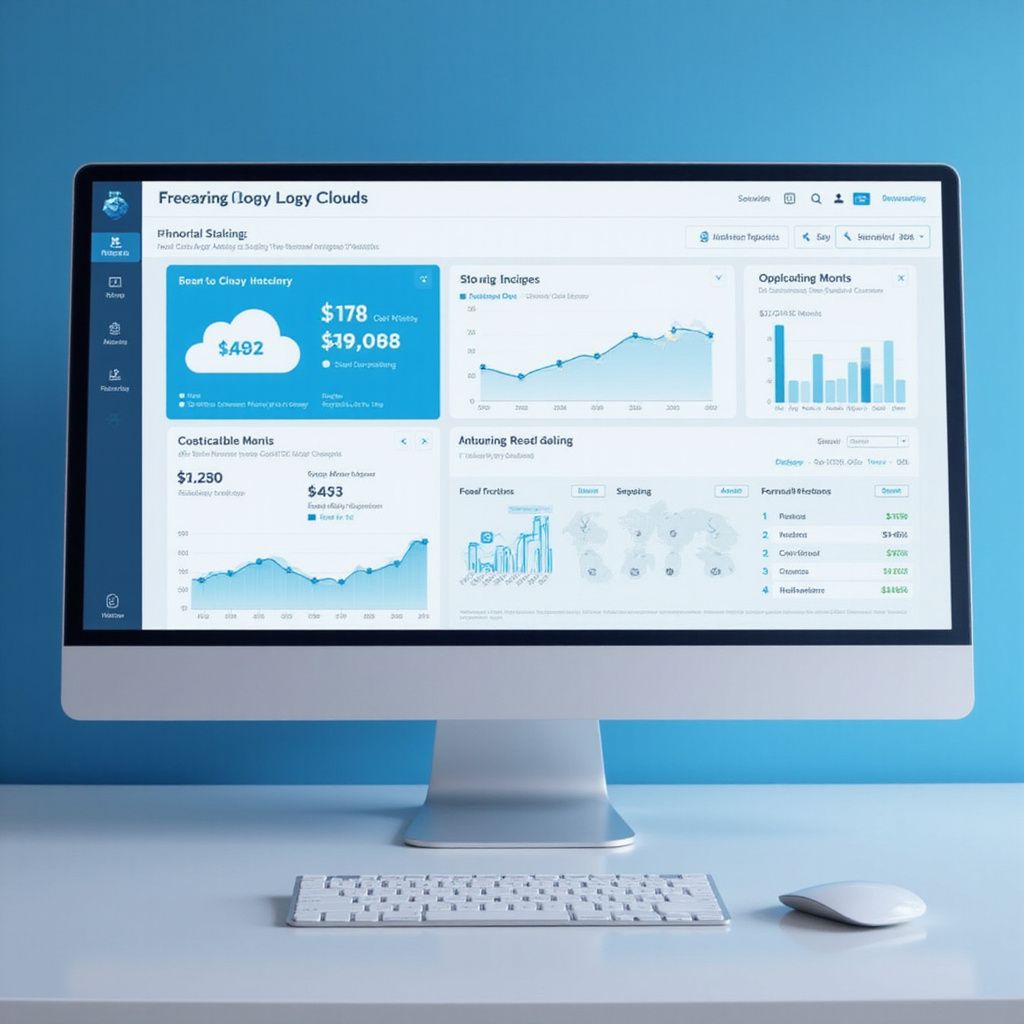 A computer screen displaying a data dashboard with charts and graphs. Blue and white color scheme.