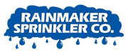 Rainmaker Sprinkler Ponca City, OK The logo for rainmaker sprinkler co. is a blue cloud with rain drops coming out of it.