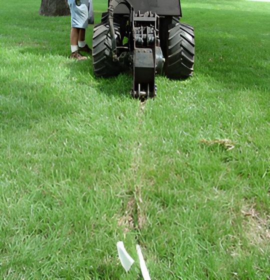 a man is standing next to a trencher in the grass .