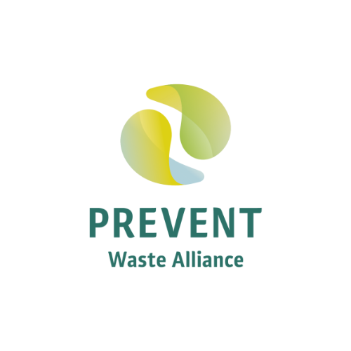 The logo for prevent waste alliance is green and yellow.